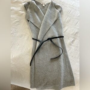 Wool wrap cardigan with leather belt.